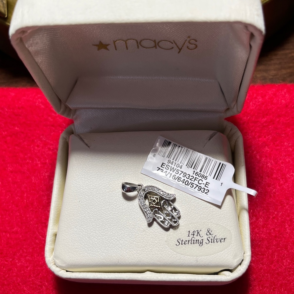 Macy's Sterling Silver and 14K Hamsa Necklace - Picture 4 of 7